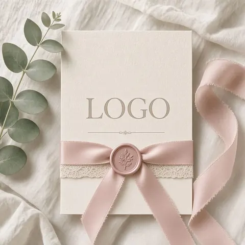 Ivory letterpress wedding invitation with logo mark